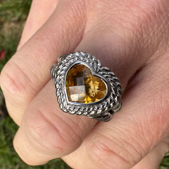 VINTAGE JUDITH RIPKA STERLING SILVER CITRINE HEART RING Size 8 Statement Jewelry - Picture 8 of 15
